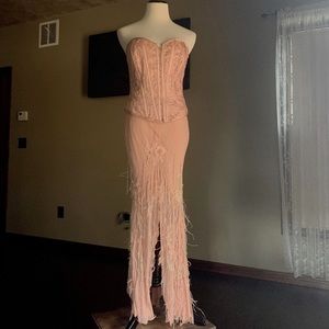 Vintage Corset Feather Sequin Gown